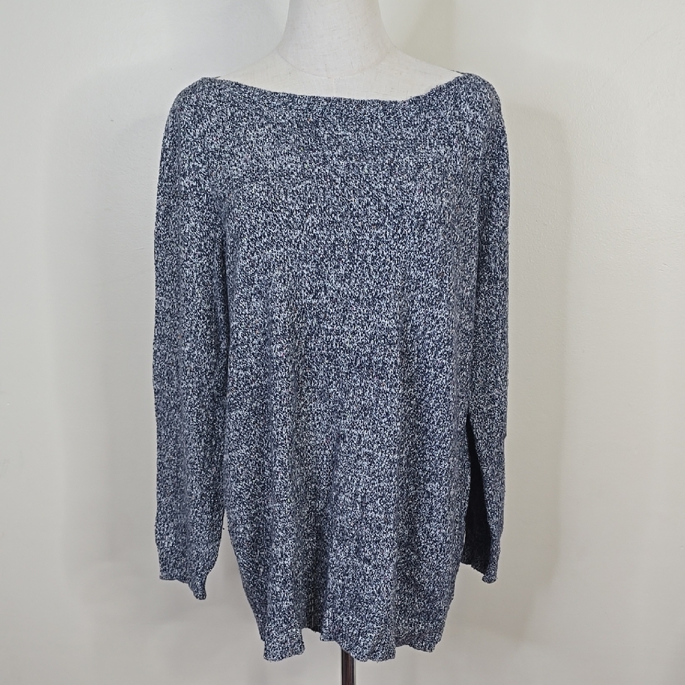Modcloth Blue & White Speckle Sweater With Button Back Detail XL